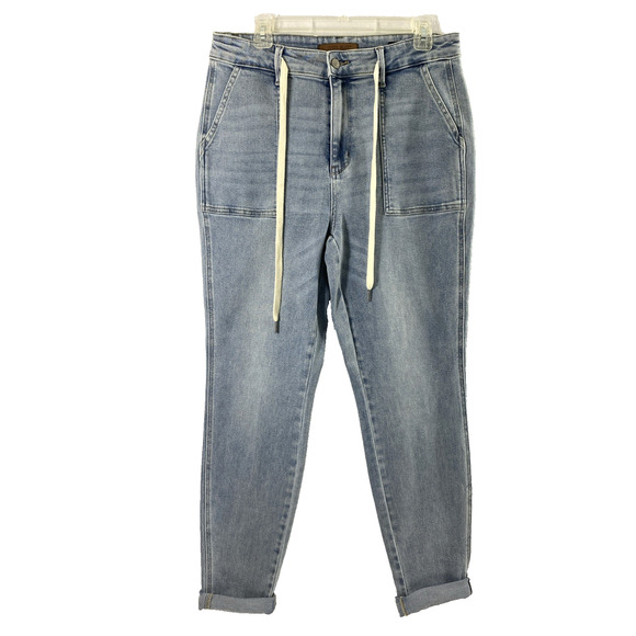Judy Blue Jogger Jeans Womens Sz 30 Light Wash Denim Big Pockets Hi Rise Roll Up - Picture 1 of 15
